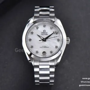 Aqua Terra 150M Ladies VSF 34mm quadrante bianco indice diamantato bracciale SS A8800