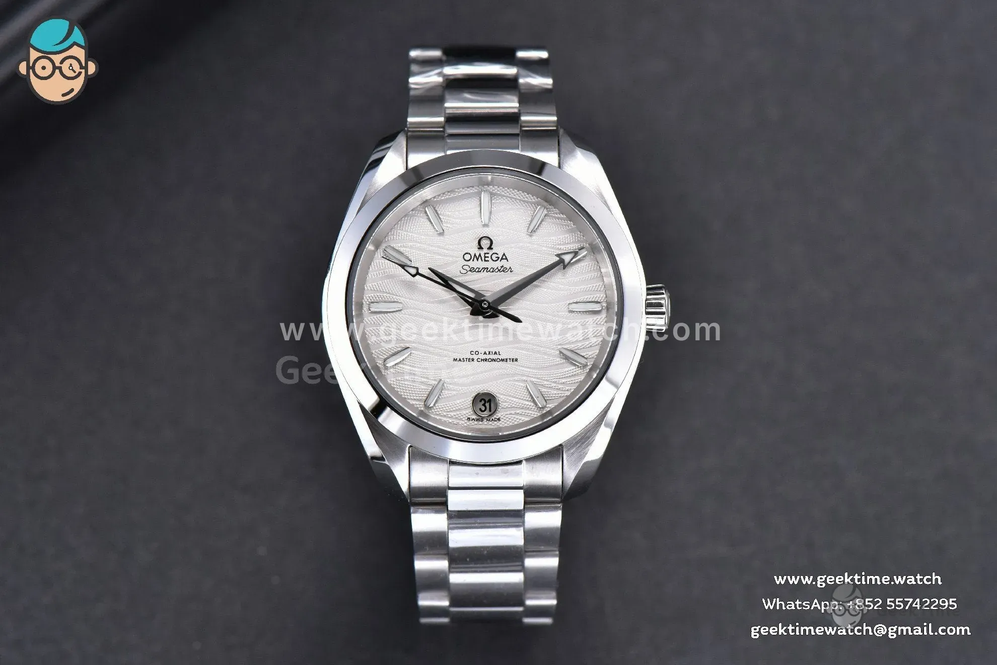Aqua Terra 150M Ladies VSF 34mm weißes Zifferblatt mit Wellenmuster silberfarbene Indizes SS-Armband A8800