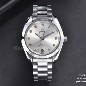 Aqua Terra 150M Ladies VSF 34mm quadrante argento indice diamantato bracciale SS A8800