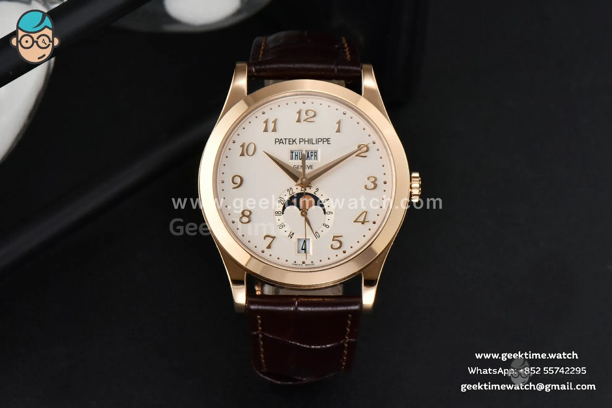Annual Calendar 5396 Moonphase 38.5mm ZF RG quadrante bianco digitale cinturino in pelle marrone MY9015