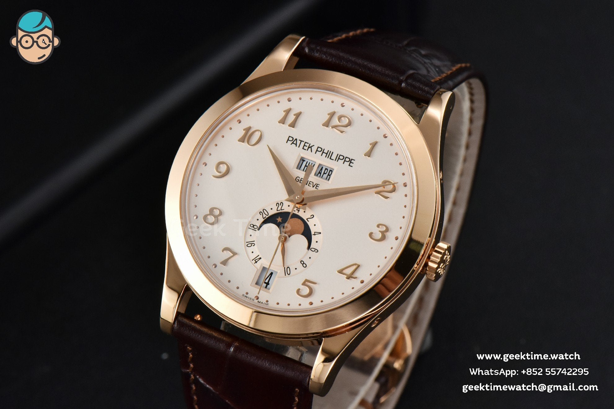 Annual Calendar 5396 Moonphase 38.5mm ZF RG quadrante bianco digitale cinturino in pelle marrone MY9015 - Image 2