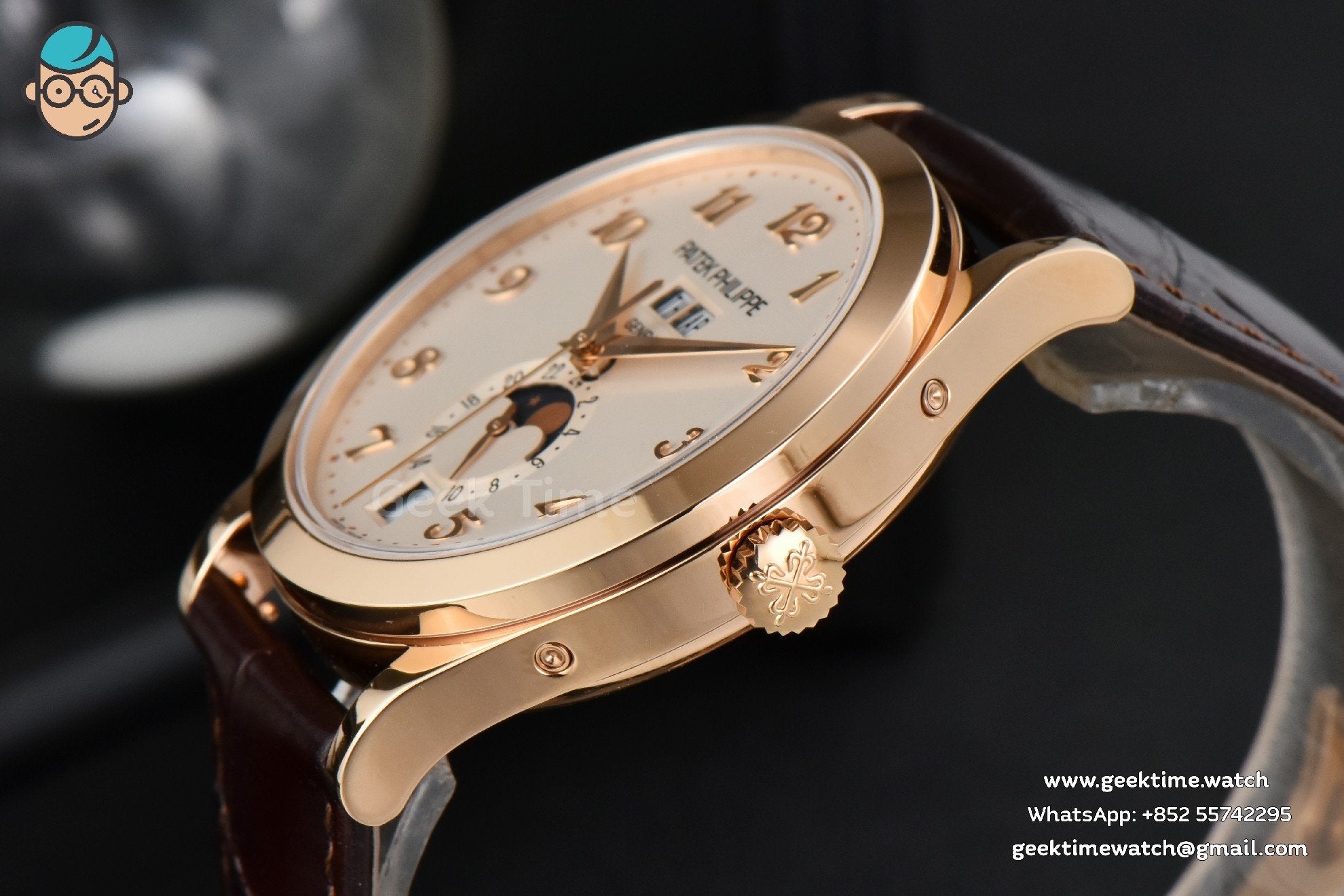 Annual Calendar 5396 Moonphase 38.5mm ZF RG quadrante bianco digitale cinturino in pelle marrone MY9015 - Image 8