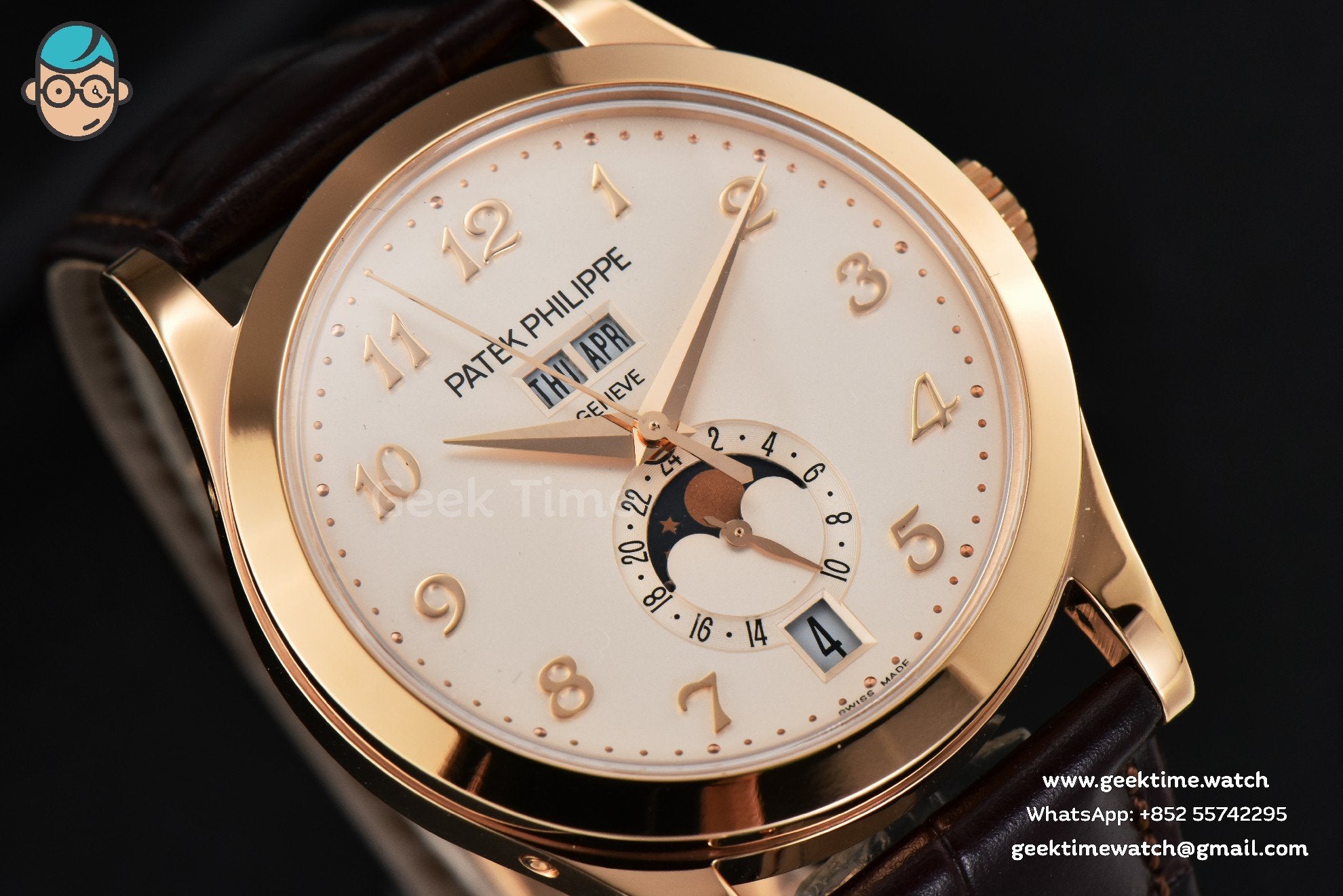 Annual Calendar 5396 Moonphase 38.5mm ZF RG quadrante bianco digitale cinturino in pelle marrone MY9015 - Image 9