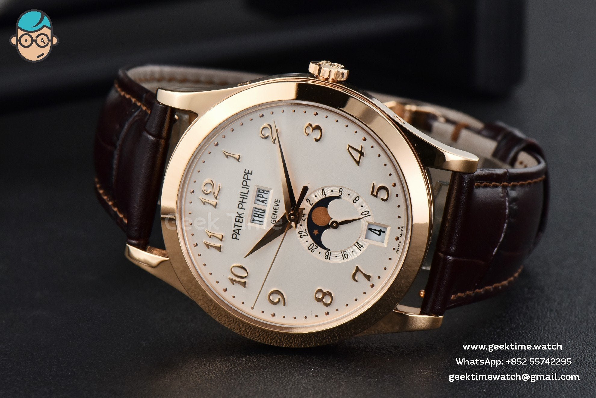 Annual Calendar 5396 Moonphase 38.5mm ZF RG quadrante bianco digitale cinturino in pelle marrone MY9015 - Image 10