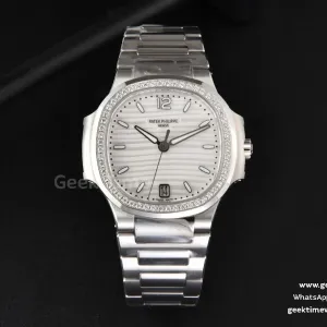 Nautilus 7118 Ladies 3KF 35mm weißes Zifferblatt mit Diamanten SS-Armband 324CS