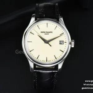 Calatrava 5227 38mm ZF cadran beige bracelet cuir noir 9015