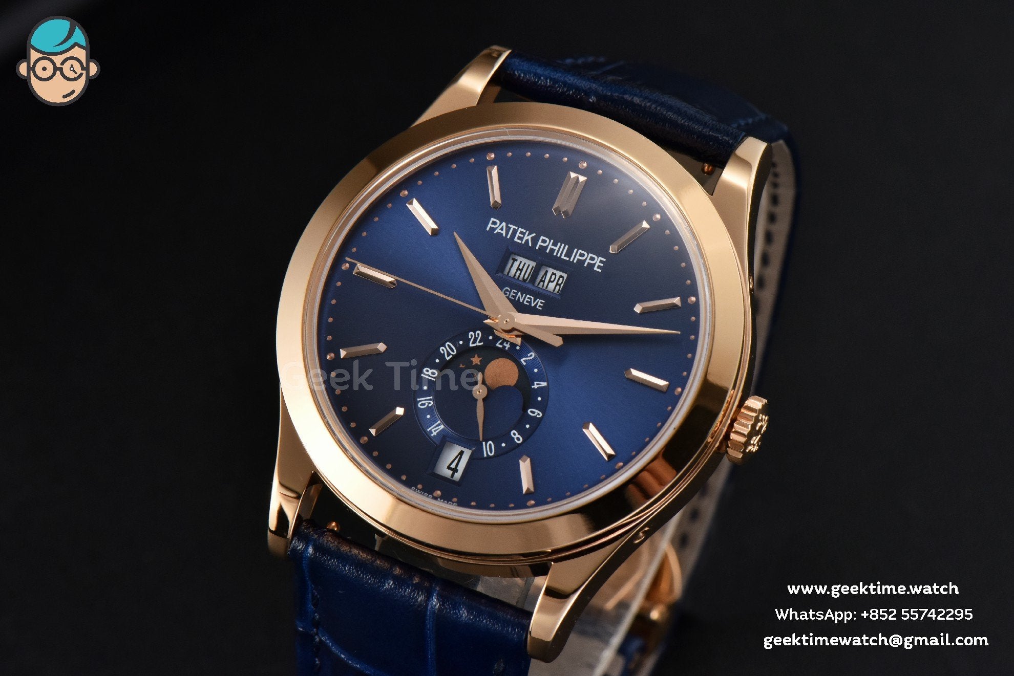 Annual Calendar 5396 Moonphase 38.5mm ZF RG blaues Zifferblatt mit Stabindizes blaues Lederarmband MY9015 - Image 2