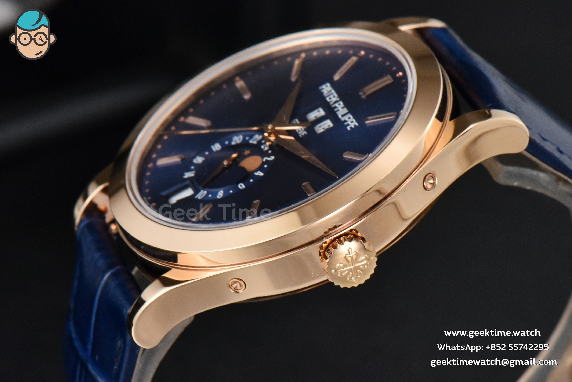 Annual Calendar 5396 Moonphase 38.5mm ZF RG blaues Zifferblatt mit Stabindizes blaues Lederarmband MY9015 - Image 8