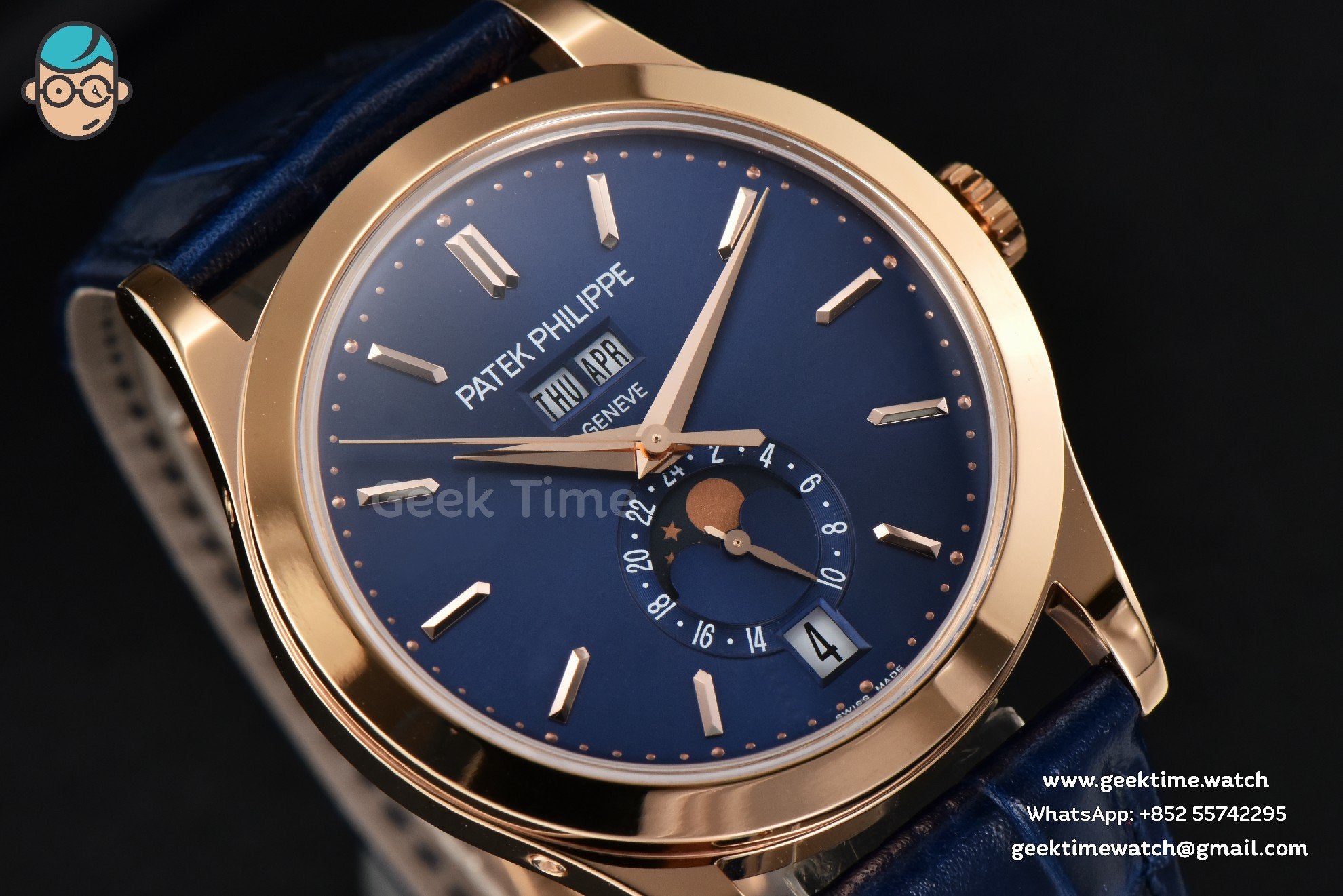 Annual Calendar 5396 Moonphase 38.5mm ZF RG blaues Zifferblatt mit Stabindizes blaues Lederarmband MY9015 - Image 9