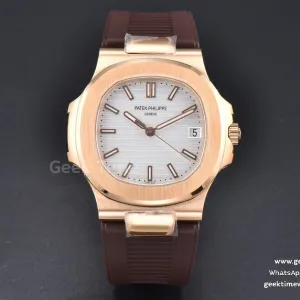 Nautilus 5711R RG PPF 40mm cadran blanc bracelet caoutchouc marron A324SC V5