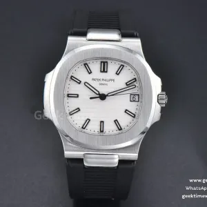 Nautilus 5711 PPF 40mm cadran blanc bracelet caoutchouc noir A324SC V5