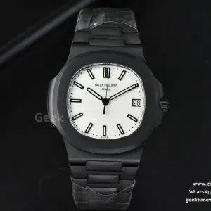Nautilus 5711 PVD All Black PPF 40mm cadran texturé blanc bracelet PVD 324CS V4
