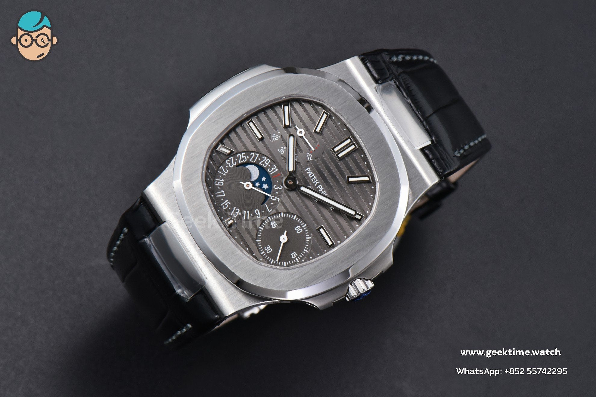 Nautilus 5712 41mm PPF SS Gray Dial Black Leather Strap A240 Super Clone V2 - Image 3