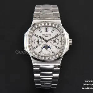 Nautilus 5740 40mm TWF weißes Zifferblatt mit Diamanten SS-Armband A240