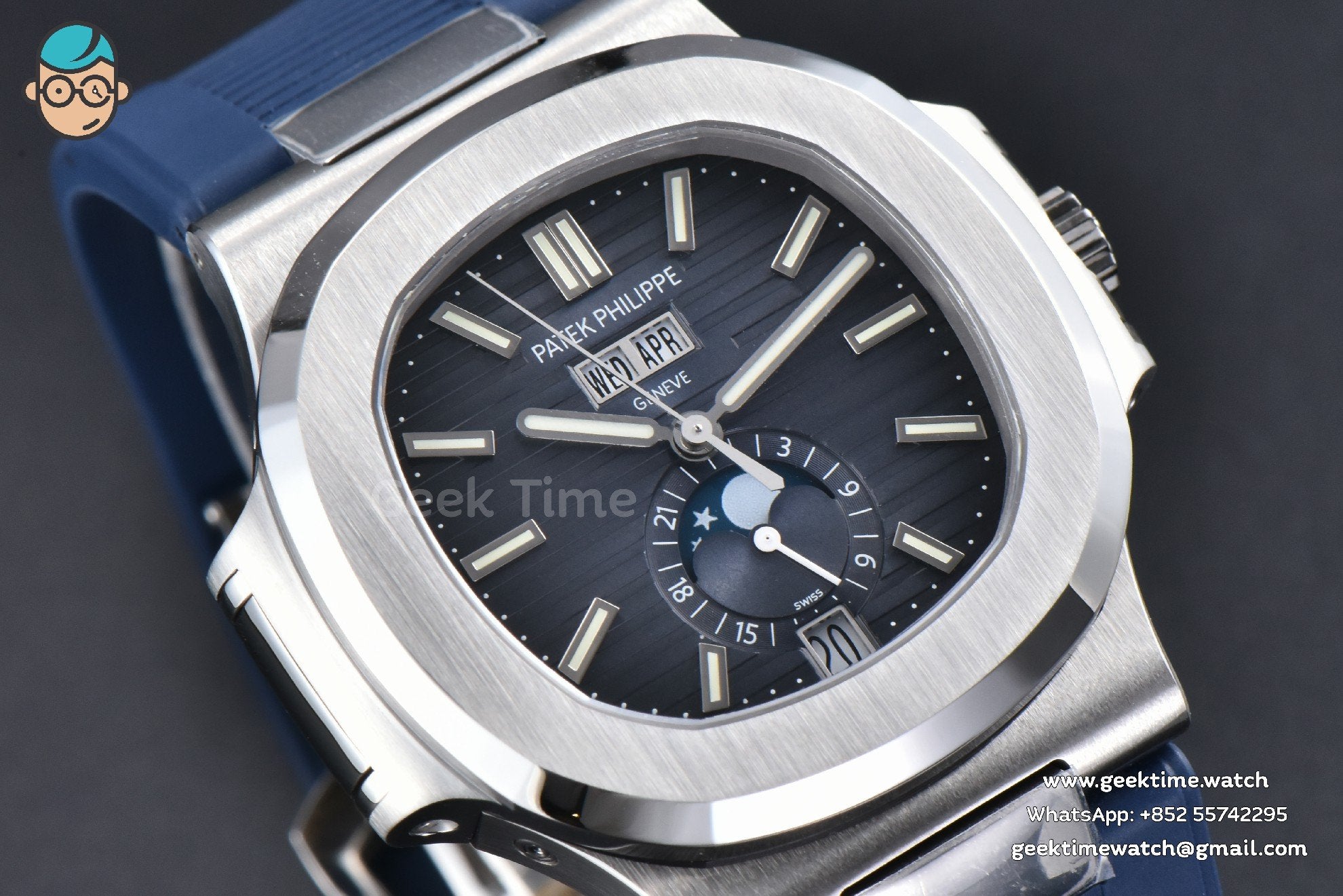 Nautilus 5726 Full Function PPF 40.5mm quadrante blu cinturino in caucciù blu A324 - Image 9