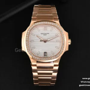 Nautilus 7118 Ladies 3KF 35mm RG weißes Zifferblatt mit Diamanten RG-Armband 324CS