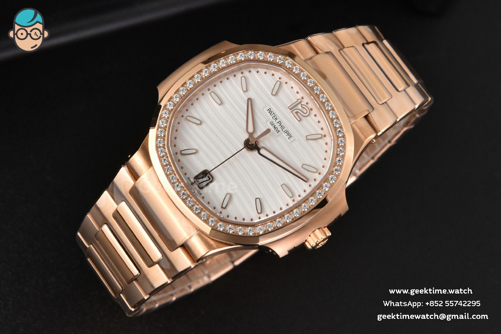 Nautilus 7118 Ladies 3KF 35mm RG Diamond White Dial RG Bracelet 324CS - Image 3
