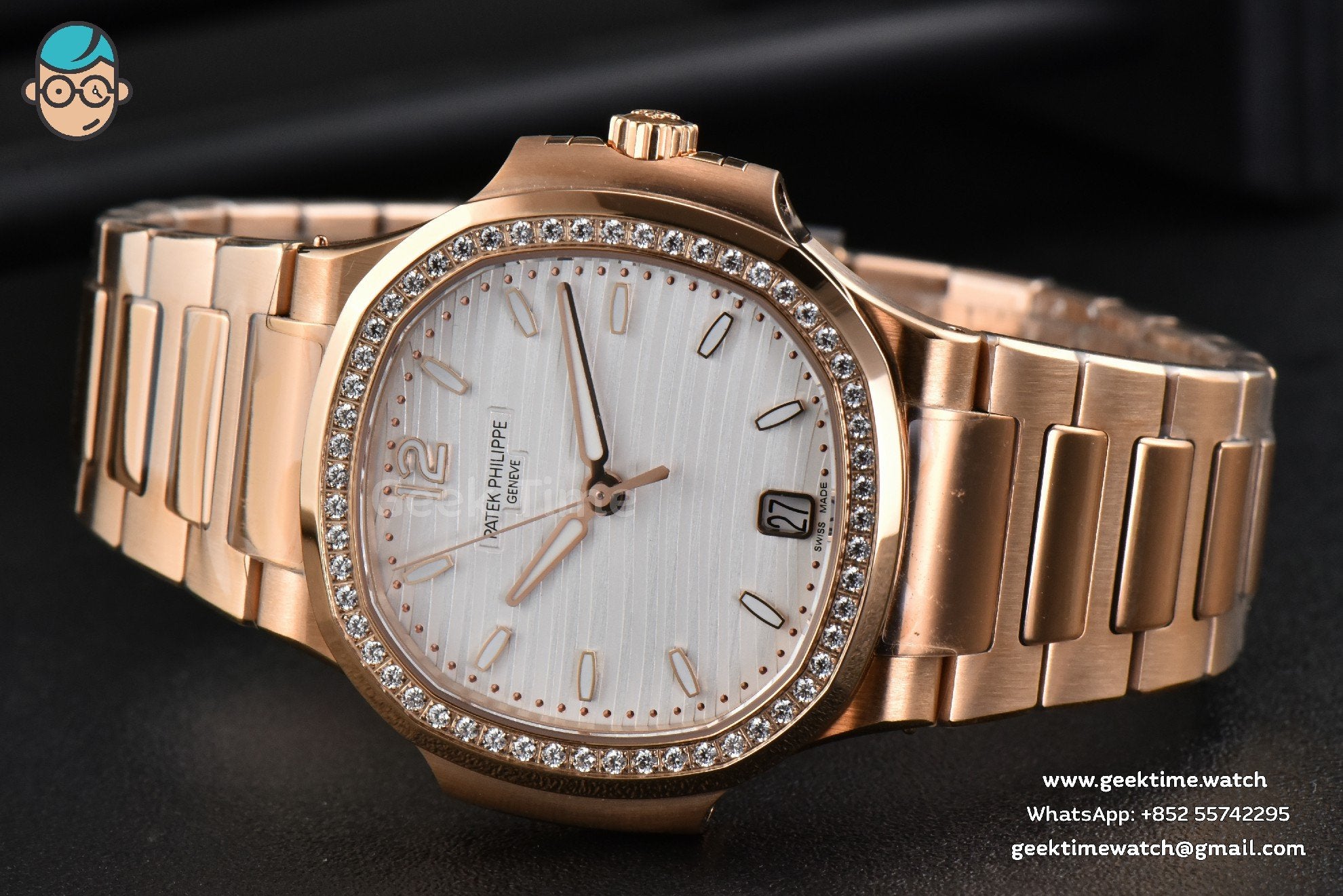 Nautilus 7118 Ladies 3KF 35mm RG Diamond White Dial RG Bracelet 324CS - Image 4