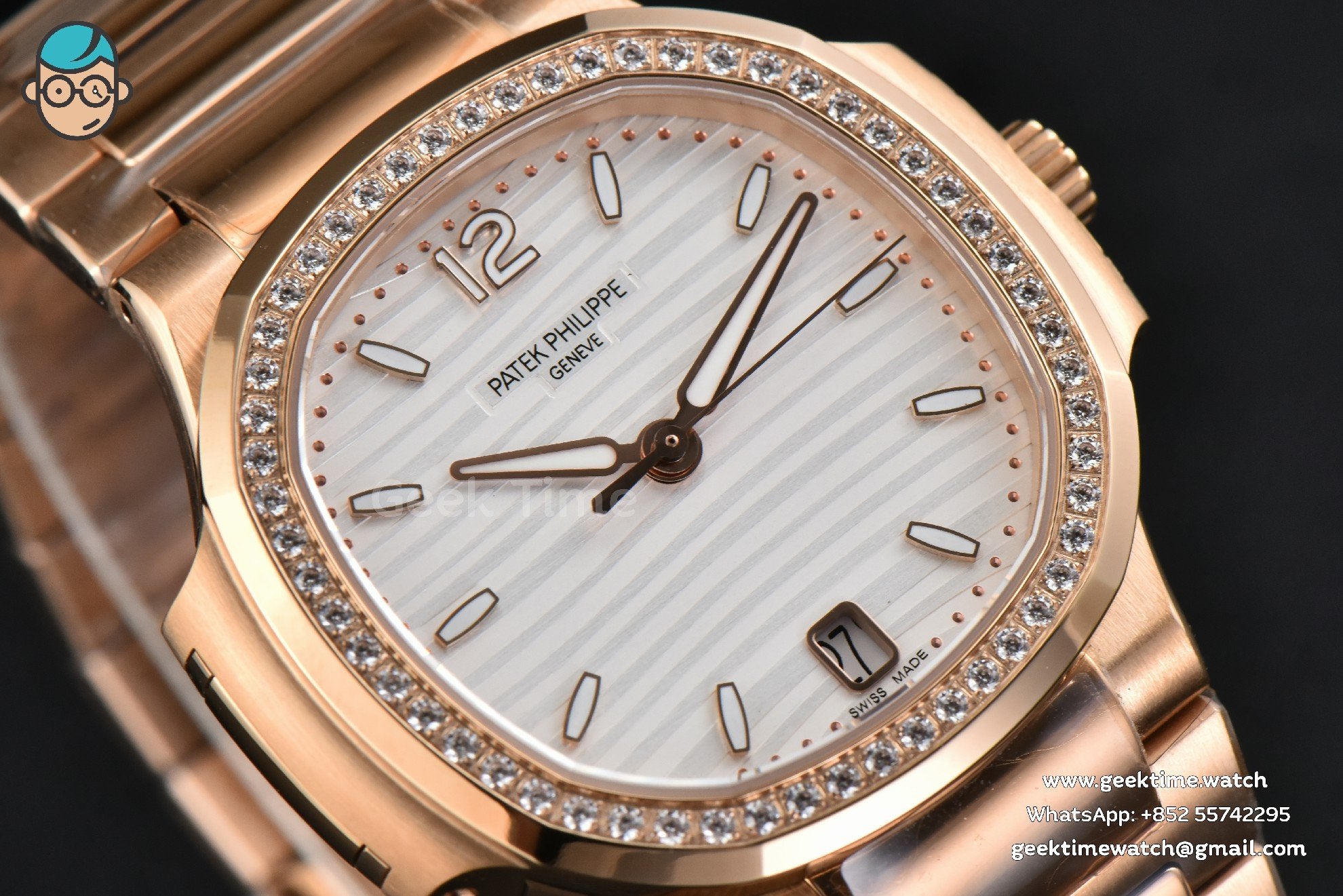 Nautilus 7118 Ladies 3KF 35mm RG Diamond White Dial RG Bracelet 324CS - Image 5