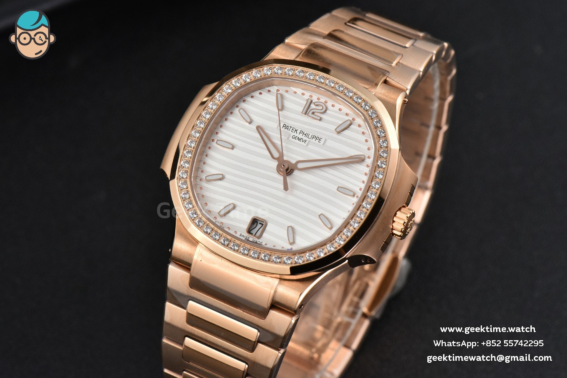 Nautilus 7118 Ladies 3KF 35mm RG Diamond White Dial RG Bracelet 324CS - Image 2