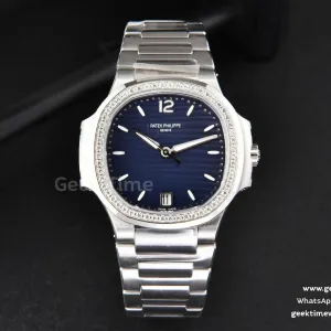 Nautilus 7118 Ladies 3KF 35mm blaues Zifferblatt mit Diamanten SS-Armband 324CS