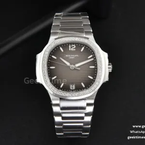 Nautilus 7118 Ladies 3KF 35mm graues Zifferblatt mit Diamanten SS-Armband 324CS