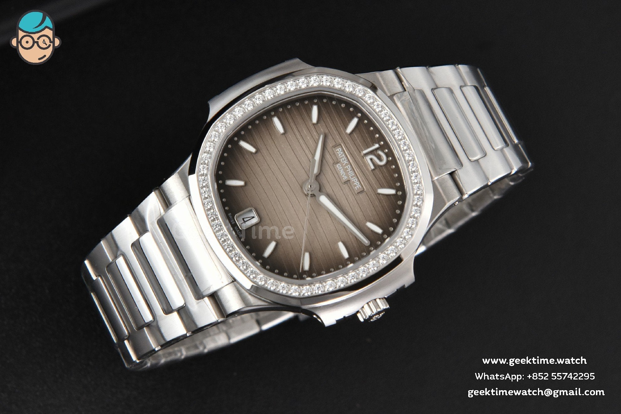 Nautilus 7118 Ladies 3KF 35mm Diamond Gray Dial SS Bracelet 324CS - Image 3