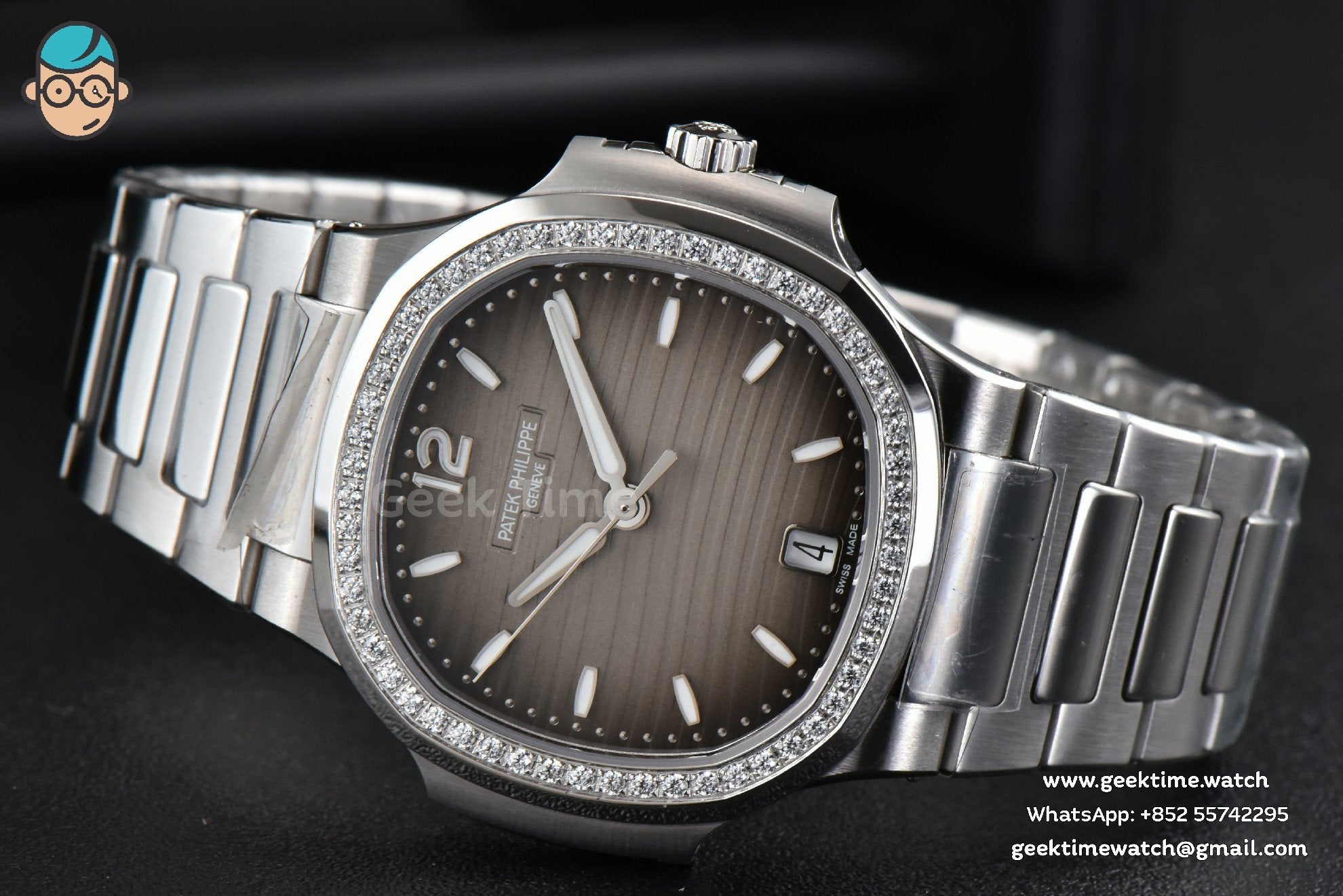 Nautilus 7118 Ladies 3KF 35mm Diamond Gray Dial SS Bracelet 324CS - Image 4