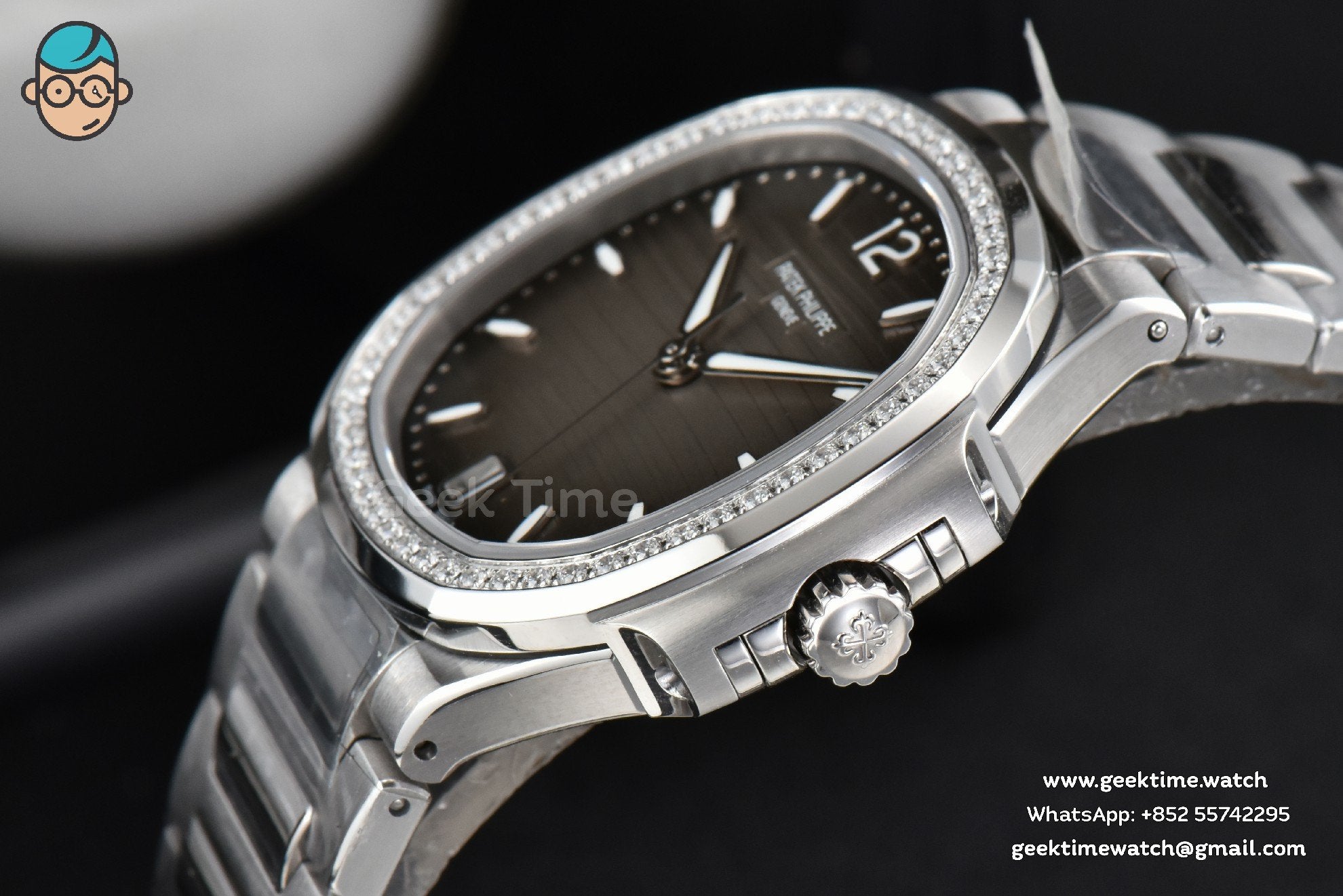 Nautilus 7118 Ladies 3KF 35mm Diamond Gray Dial SS Bracelet 324CS - Image 6