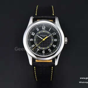 Calatrava 6007G 40mm ZF quadrante nero lancetta gialla cinturino in nylon 9015