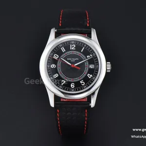 Calatrava 6007G 40mm ZF schwarzes Zifferblatt roter Zeiger Nylonarmband 9015