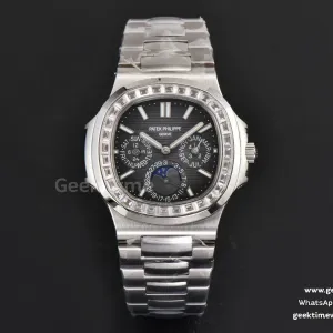 Nautilus 5740 40mm TWF schwarzes Zifferblatt mit Diamanten SS-Armband A240