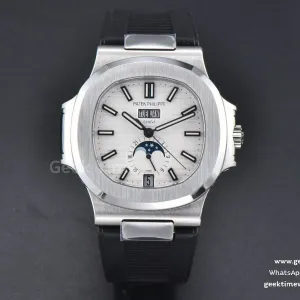 Nautilus 5726 Full Function PPF 40.5mm weißes Zifferblatt schwarzes Kautschukarmband A324