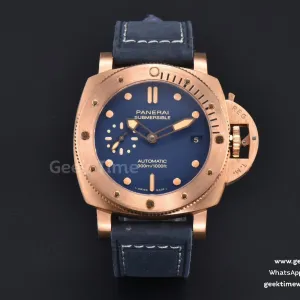 PAM1074 Submersible Quaranta bronzo 42mm VSF quadrante blu cinturino in pelle blu P900