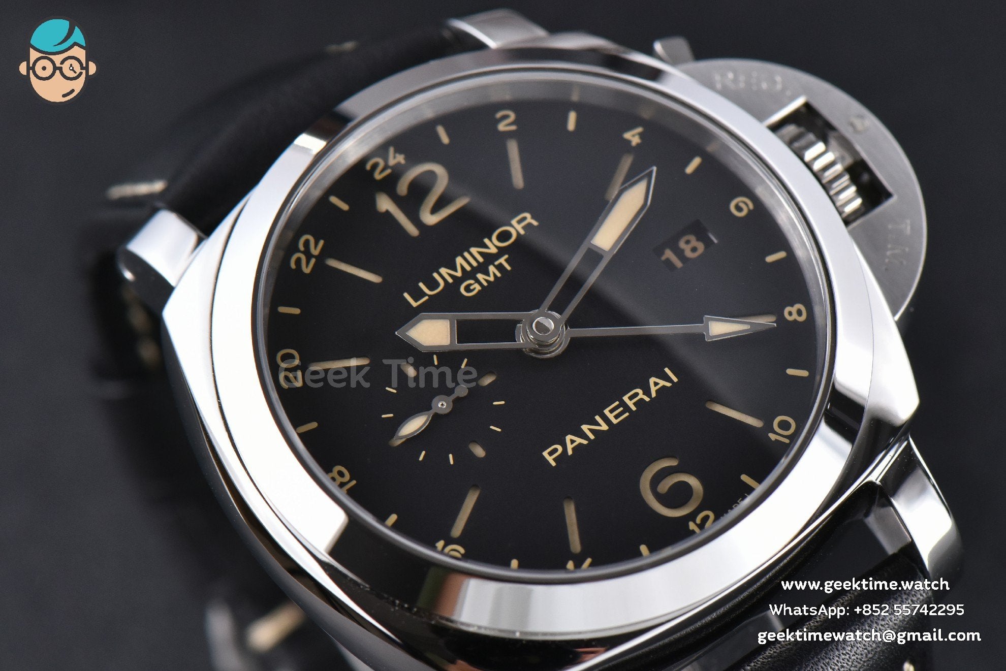 PAM531 “Q” Luminor GMT VSF 44mm Black Dial Leather Strap P9003 - Image 8