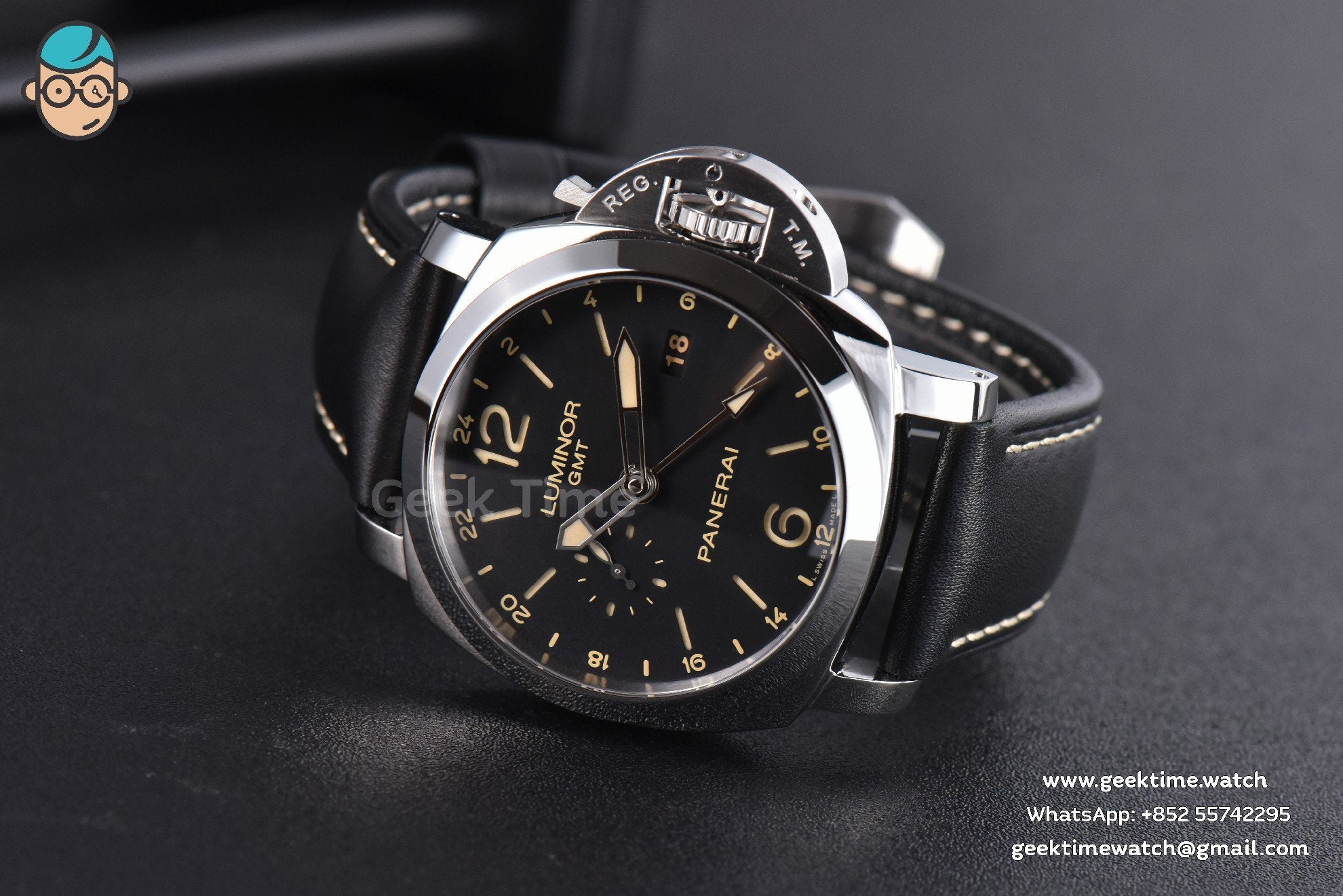 PAM531 “Q” Luminor GMT VSF 44mm Black Dial Leather Strap P9003 - Image 9