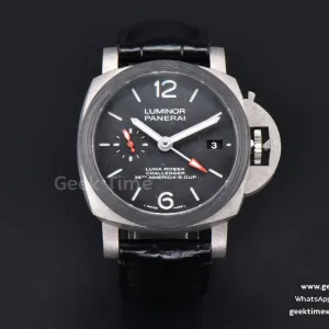 PAM1096 Luminor GMT 42mm Titanium VSF Black Dial Black Leather Strap P9011