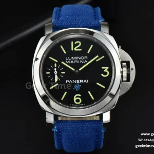 PAM777 44mm HWF schwarzes Zifferblatt blaues Lederarmband A6497