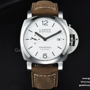 PAM1394 42mm VSF cadran blanc bracelet cuir marron P9010