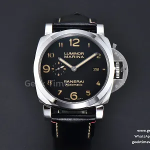 PAM910 TTF 44mm schwarzes Zifferblatt schwarzes Lederarmband P9010