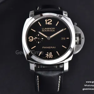 PAM498 Luminor Marina VSF 44mm schwarzes Zifferblatt Lederarmband P9000