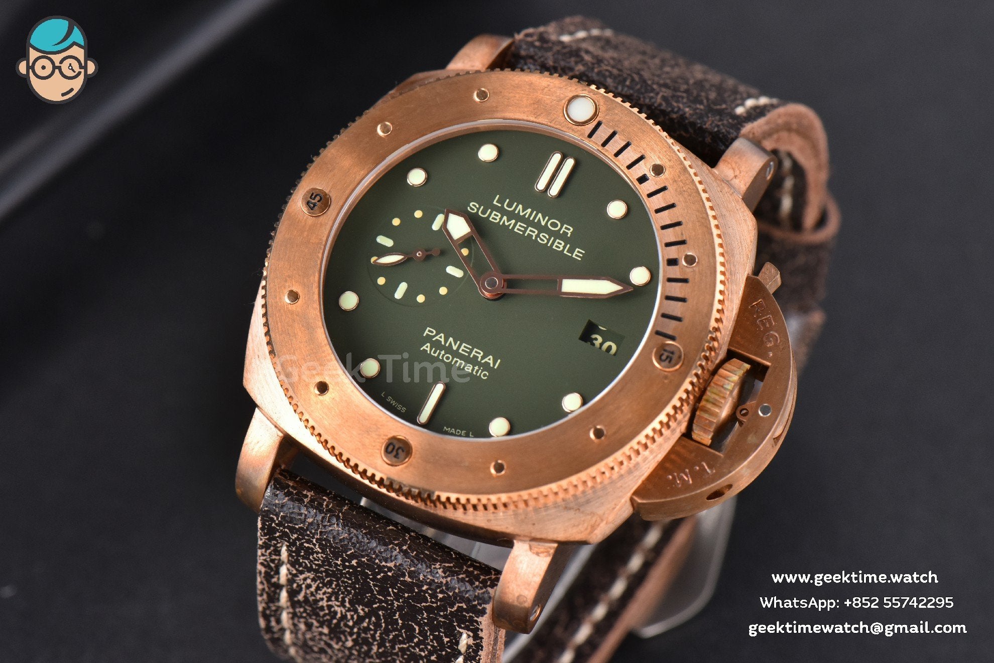 PAM382 Bronzo Submersible VSF 47mm Green Dial Leather Strap P9000 - Image 2