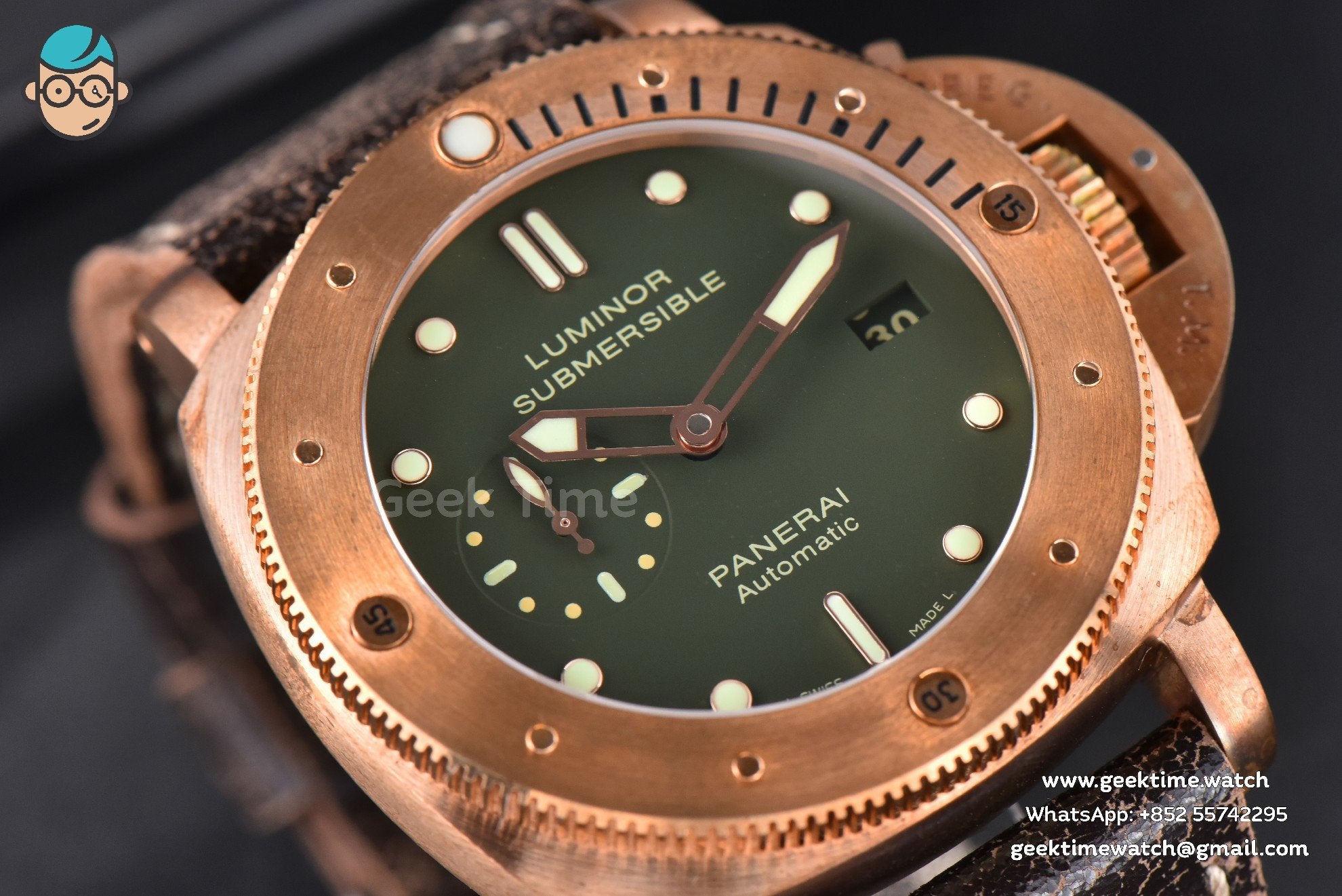 PAM382 Bronzo Submersible VSF 47mm Green Dial Leather Strap P9000 - Image 7