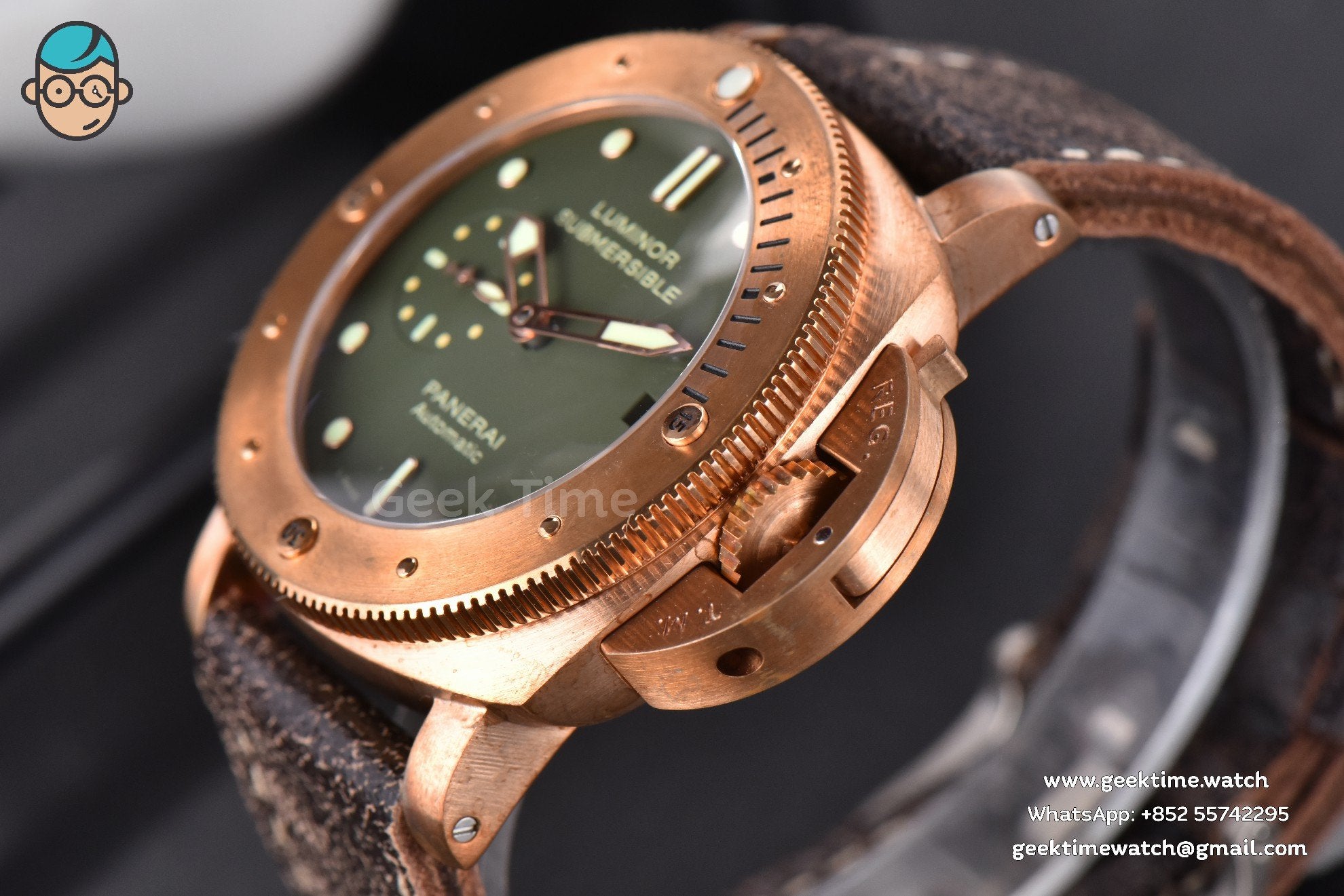 PAM382 Bronzo Submersible VSF 47mm Green Dial Leather Strap P9000 - Image 8