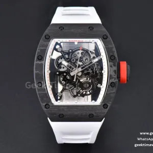 RM055 Real NTPT 42.7mm BBRF cadran squelette blanc couronne rouge bracelet caoutchouc blanc RMUL2