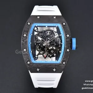RM055 Real NTPT 42mm RMF cadran squelette bleu bracelet caoutchouc blanc RMUL2