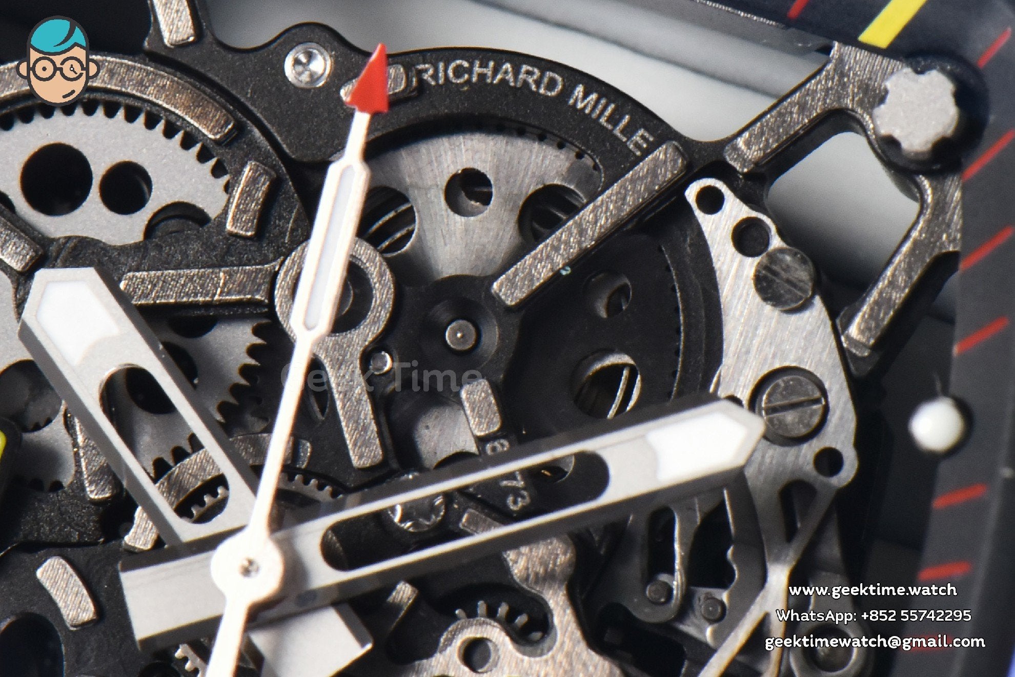 RM035-02 42mm White Forged Carbon T+F Skeleton Dial Red Crown White Rubber Strap RMUL2 - Image 5