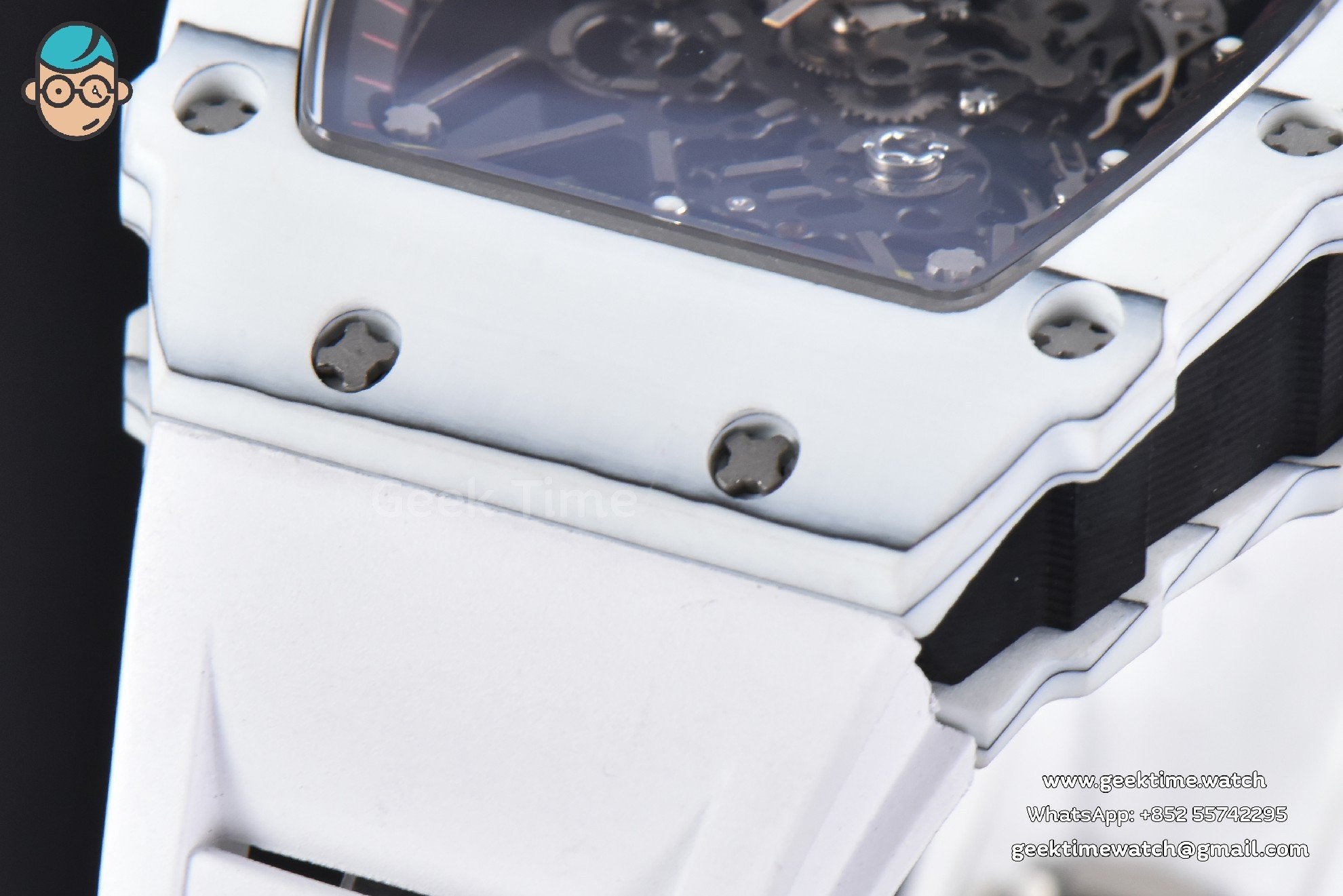 RM035-02 42mm White Forged Carbon T+F Skeleton Dial Red Crown White Rubber Strap RMUL2 - Image 10