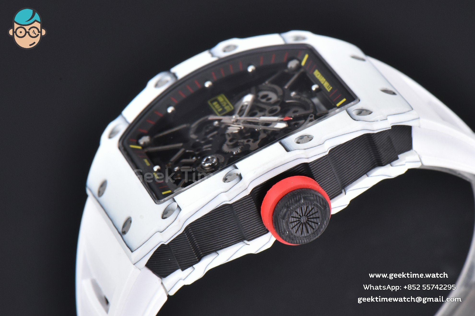 RM035-02 42mm White Forged Carbon T+F Skeleton Dial Red Crown White Rubber Strap RMUL2 - Image 11