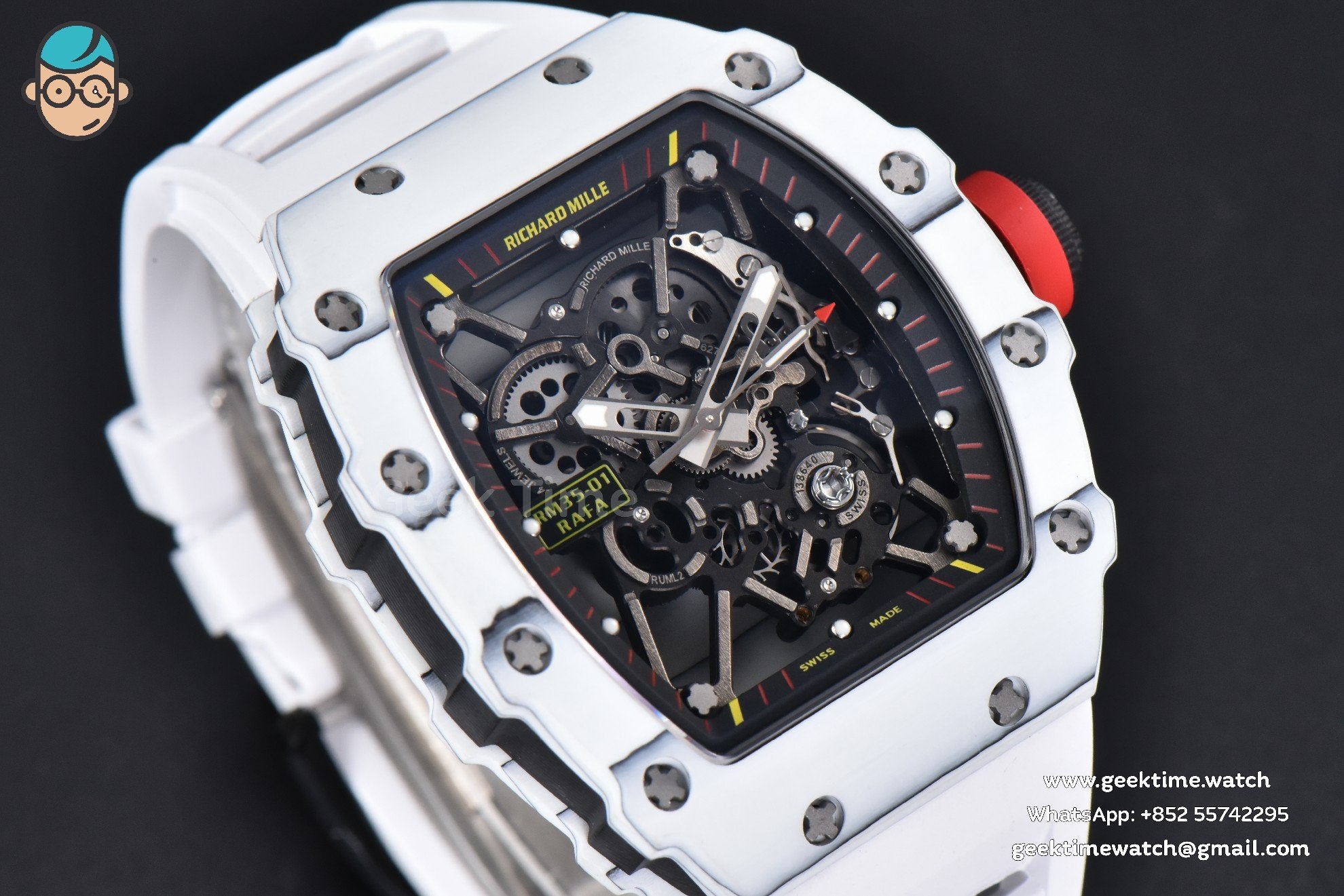 RM035-02 42mm White Forged Carbon T+F Skeleton Dial Red Crown White Rubber Strap RMUL2 - Image 12